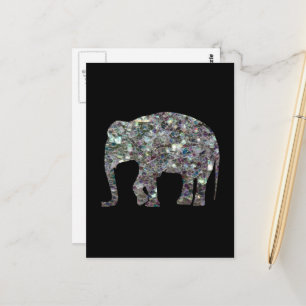 Carte Postale Éléphant pailleté mosaïque argenté scintillant