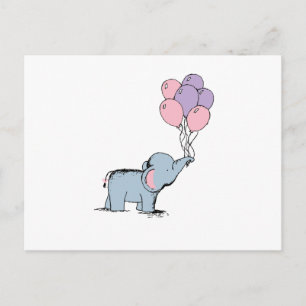Carte Postale Elephant Pastel Aquarelle Bunch Balloo