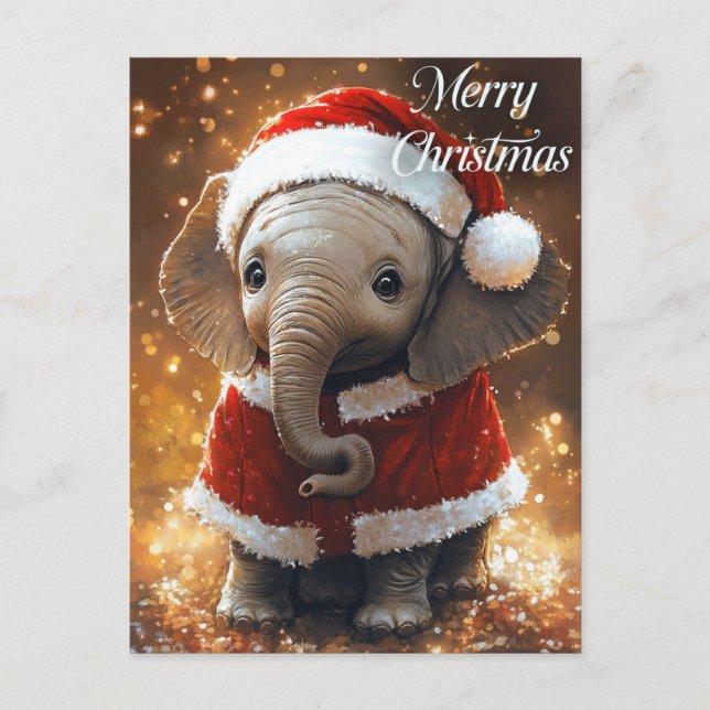 Carte Postale Elephant Père Noël (Devant)