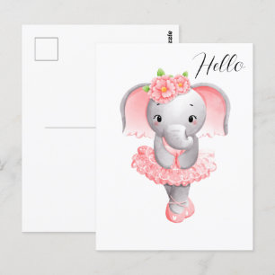 Carte Postale Eléphant rose et gris mou Ballerina