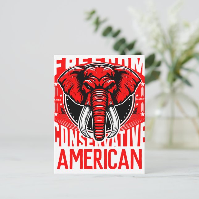 Carte Postale Eléphant rouge | Faith Family Freedom Conservatric (Debout devant)