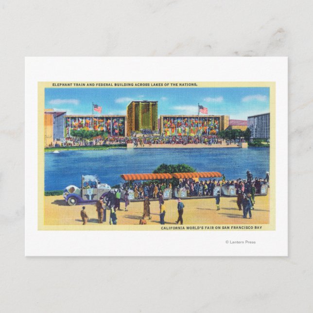 Carte Postale Elephant Train et Federal Bldg, CA Worlds Fair (Devant)