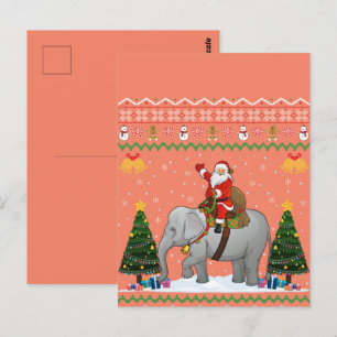 Carte Postale Elephant Ugly Xmas cadeau Père Noël équitation Ele