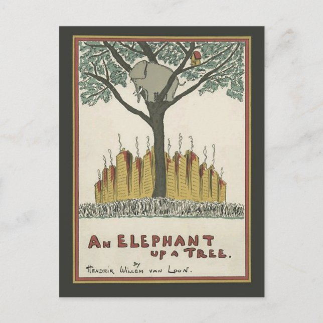 Carte Postale Éléphant vers le haut d'un arbre (Devant)