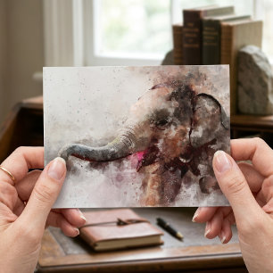 Carte Postale Éléphanteau asiatique mignon et joueur, aquarelle