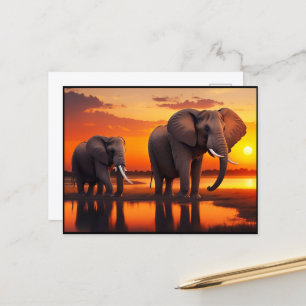 Carte Postale Eléphants au lever du soleil (génération d'IA)