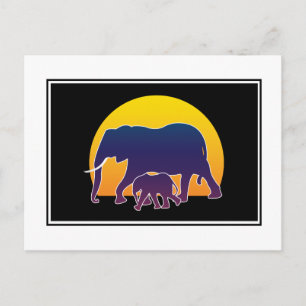 Carte Postale Eléphants couchés de soleil