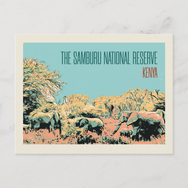 Carte Postale Eléphants dans la réserve nationale de Samburu, Ke (Devant)