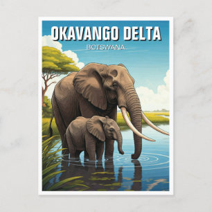 Carte Postale Eléphants dans le delta de l'Okavango Botswana