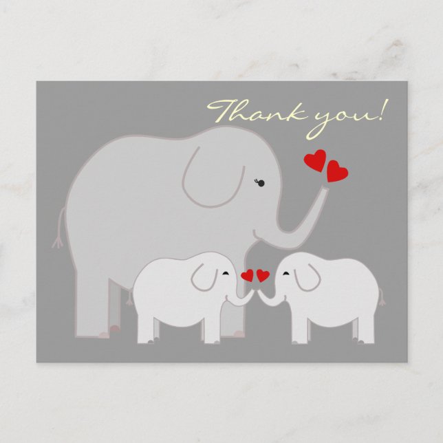 Carte Postale Eléphants en Merci gris (Devant)
