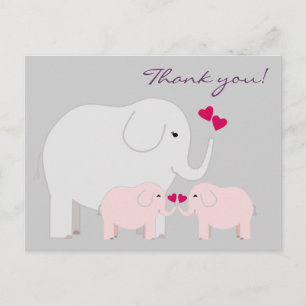 Carte Postale Eléphants en Merci rose