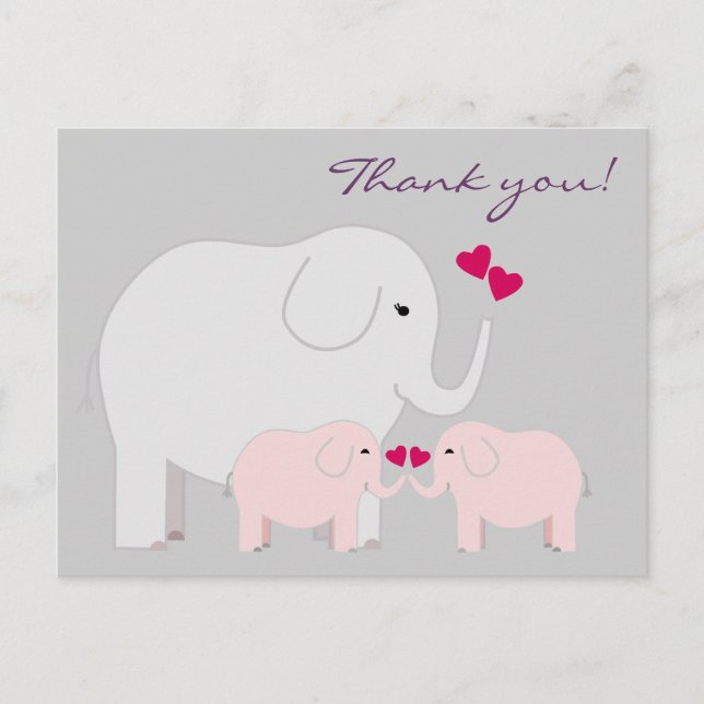 Carte postale Eléphants en Merci rose (Devant)