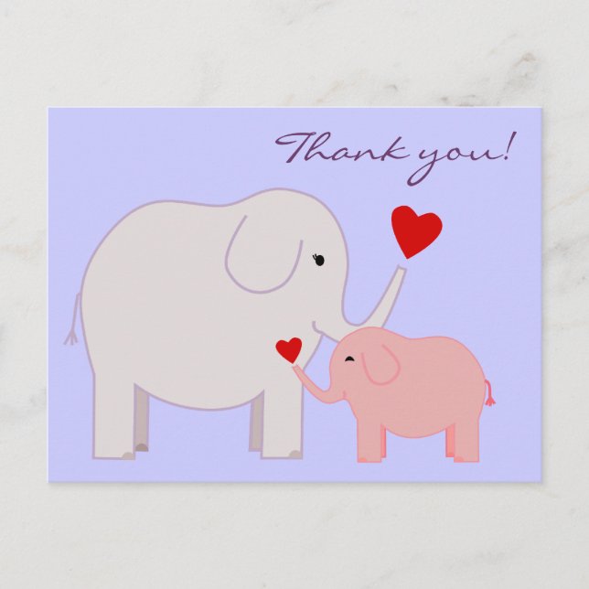 Carte postale Eléphants en Merci rose (Devant)