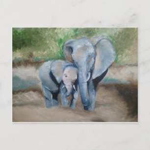 Carte Postale Eléphants - Mère et bébé