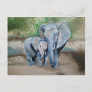 Carte Postale Eléphants - Mère et bébé