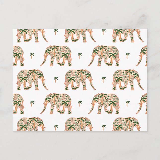 Carte Postale Eléphants ornés de Paisley Floral (Devant)