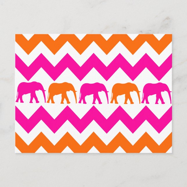 Carte Postale Eléphants roses chauds et orange Chevron Stripes (Devant)