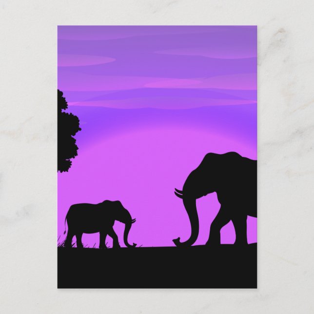 Carte Postale Eléphants Silhouette (Devant)