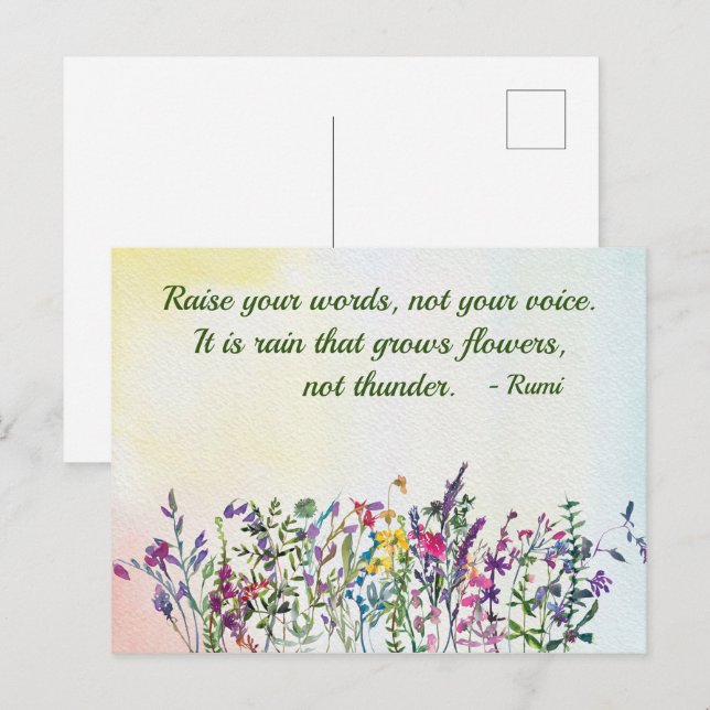Carte Postale Élever vos mots Citer Fleurs sauvages d'aquarelle (Devant / Derrière)
