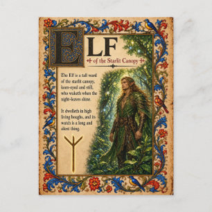 Carte Postale Elfe, Art de Bestiaire Médiéval
