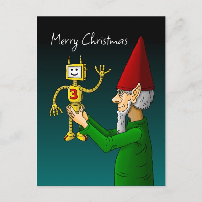 Carte Postale elfe de Noël avec le robot agitant (Devant)
