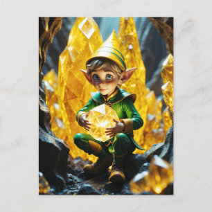 Carte Postale Elfe tenant du cristal jaune