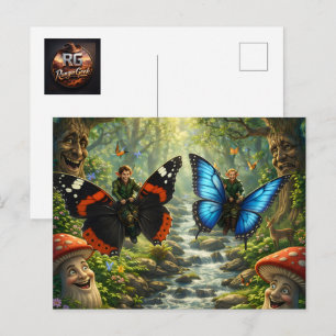 Carte Postale Elfes cavaliers papillon, fantastique forêt enchan