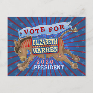 Carte Postale Elizabeth Warren Présidente 2020 Démocrate Donkey