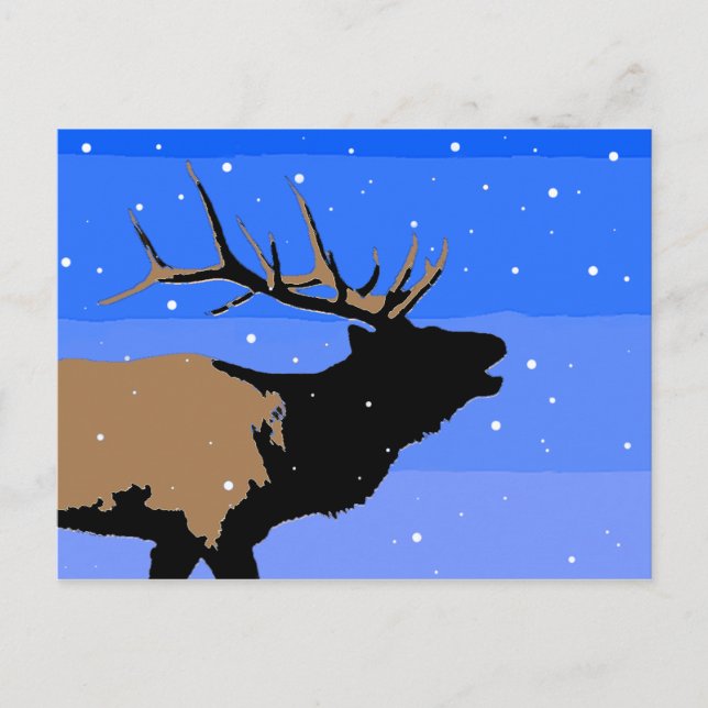 Carte Postale Elk bouillonnant en hiver - Art original de la fau (Devant)