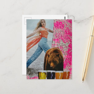 Carte Postale Elle a choisi l'ours collage surréaliste