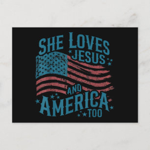 Carte Postale Elle aime Jésus et l'Amérique aussi Drapeau USA 4 