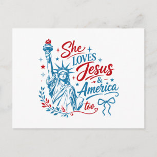 Carte Postale Elle aime Jésus et l'Amérique aussi le 4 juillet C