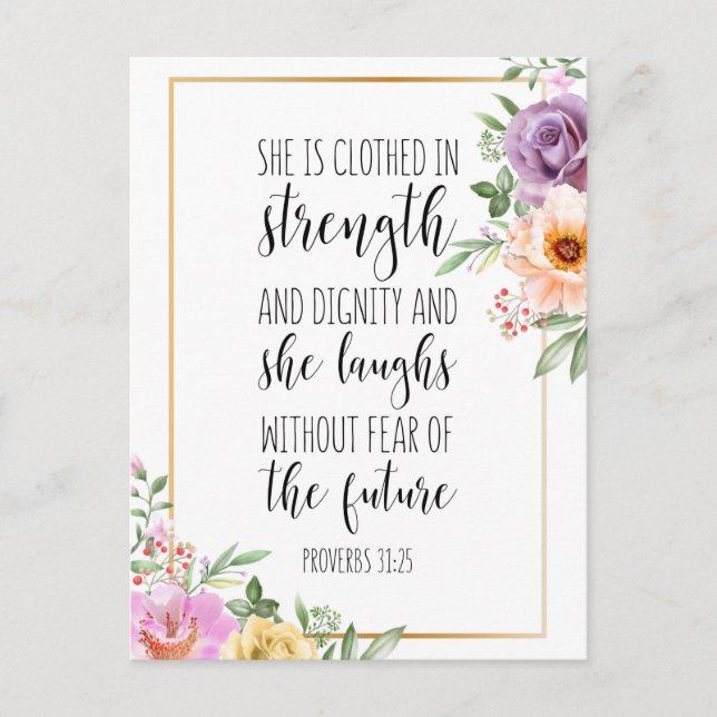 Carte Postale Elle est revêtue de force, Proverbes 31:25 (Devant)
