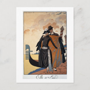 Carte Postale Elle et Lui, Illustration de mode, 1921 (pochoir p