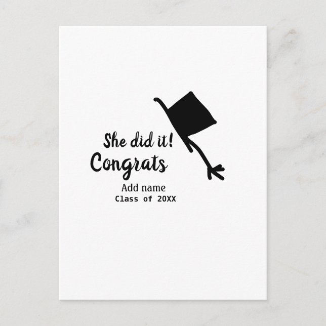 Carte Postale Elle l'a fait félicitations diplômée nom de l'étud (Devant)
