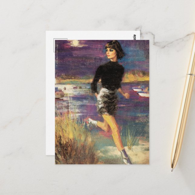 Carte Postale Elle tourne sur le Beach Retro (Devant/Arrière en situation)