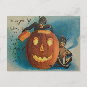 Carte Postale Elves Goblins bougie Jack O'Lantern Citrouille