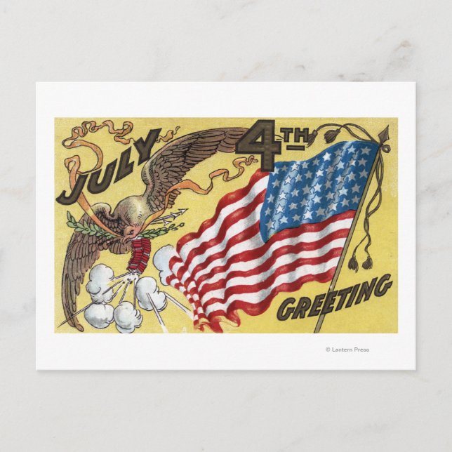 Carte Postale Emblème d'aigle tenant des feux d'artifice, Drapea (Devant)