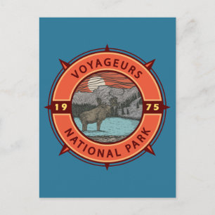 Carte Postale Émblème de boussole rétro de l'orignal du parc nat
