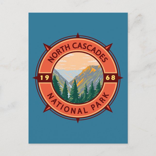 Carte Postale Emblème de Compass rétro du parc national des Casc (Devant)