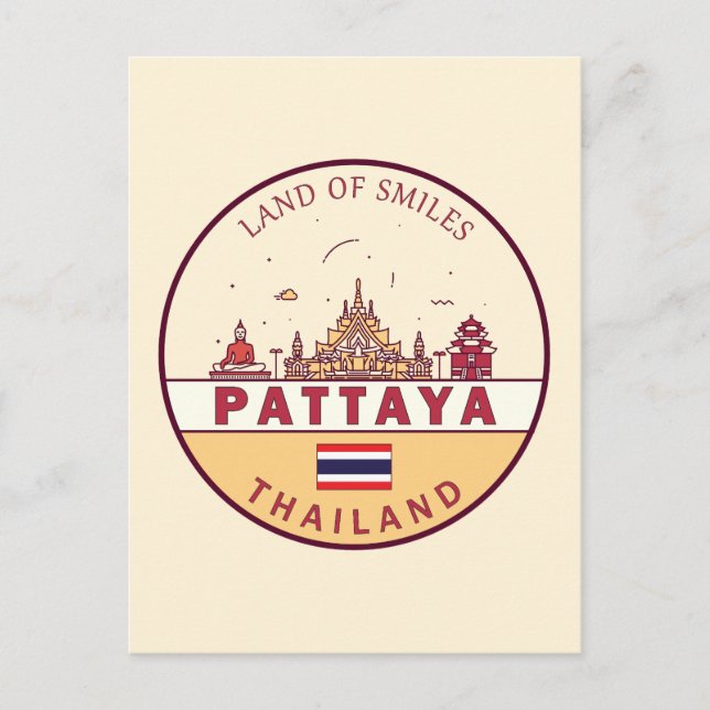 Carte Postale Emblème de la ville de Pattaya Thaïlande Skyline (Devant)