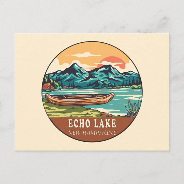 Carte Postale Emblème de pêche nautique Echo Lake New Hampshire (Devant)