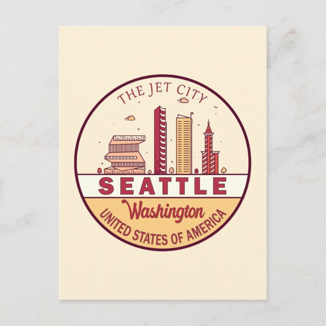 Carte Postale Emblème Skyline de Seattle Washington City (Devant)