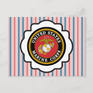 Carte Postale Emblème USMC avec bandes rouge, blanche et bleue