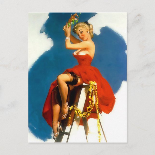 Carte Postale Embrasse-moi sous le mistletoe Pin Up Girl (Devant)