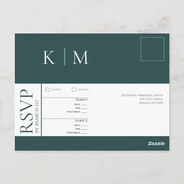 Carte Postale Emerald Green et White-RSVP-Mariage- (Dos)