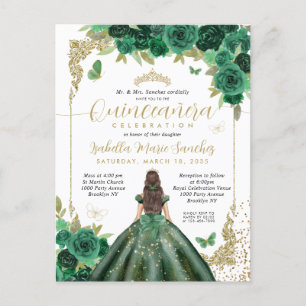 Carte Postale Emerald Green Gold Princess Floral Quinceañera