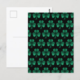 Carte Postale Emerald Green Sparkles Shamrock motif noir