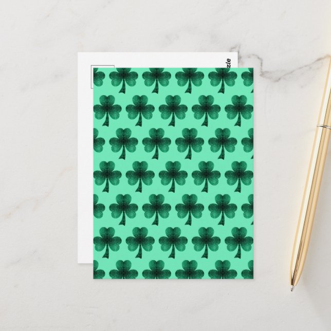Carte Postale Emerald Green Sparkles Shamrock motif turquoise (Devant/Arrière en situation)