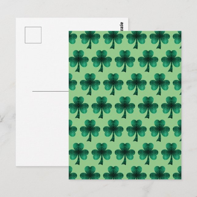Carte Postale Emerald Green Sparkles Shamrock motif vert sauge (Devant / Derrière)